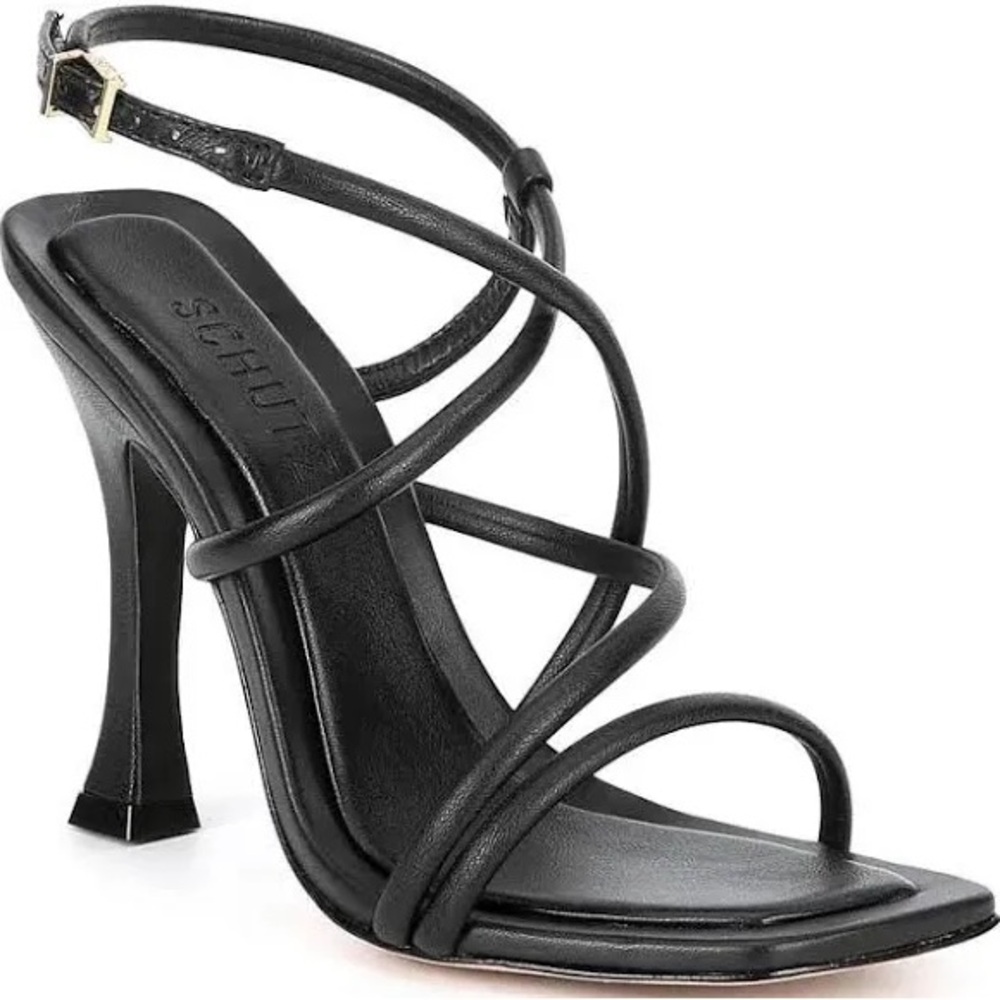 Schutz Women's Lovi Leather High Hill Sandals Stiletto Shoe Black - Picture 1 of 3